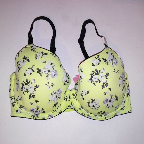 Victoria Secret PINK Bra 32DD Wear Everywhere Lightly Lined Yellow Black Neon‎ - Picture 1 of 7